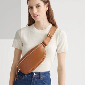 Quince Italian Pebbled Leather Sling Bag-Cognac